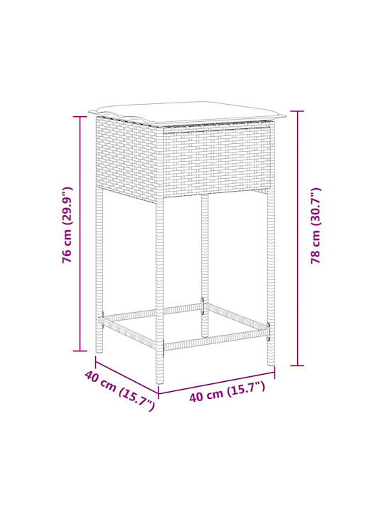 Hocker für Bar Für den Außenbereich Rattan mit Kissen Gray 2Stück 40x40x76cm