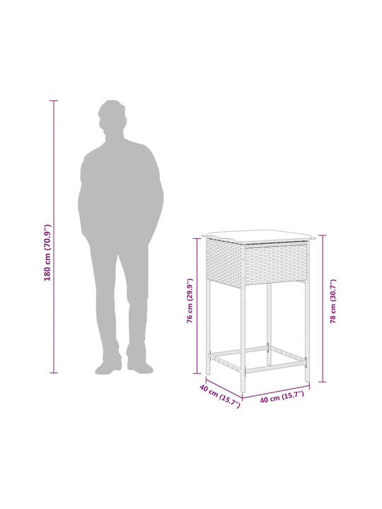 Gartenhocker Für Bar Außenbereich Rattan mit Kissen Braune 2Stücke 40x40x76cm
