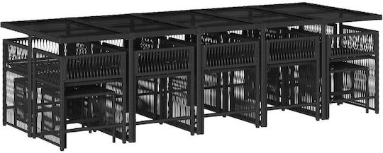 Set Sala De Mese Pentru Exterior 15 Piese Negru Cu Perne