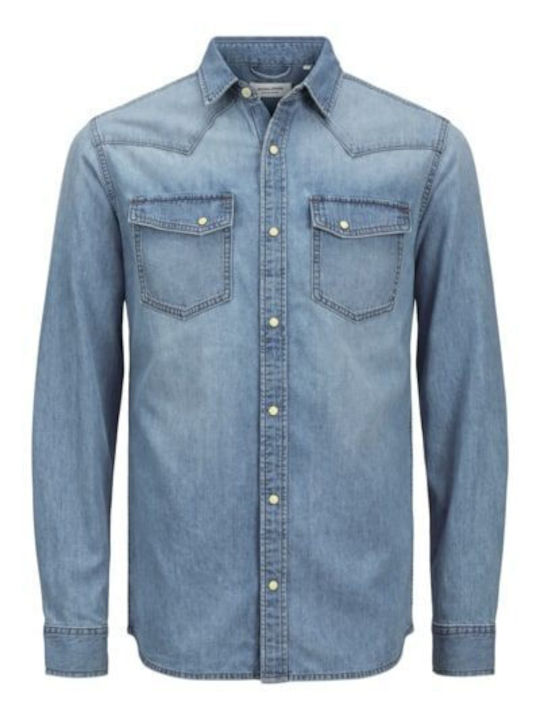 Cu mânecă lungă Denim Cămașă în Linie ingusta Albastru