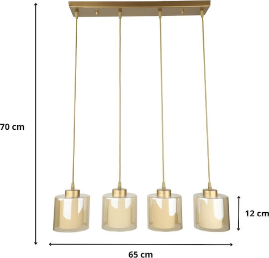 Megapap Kenedy Pendant Light Gold for 4 Bulbs E27 65x5x70cm