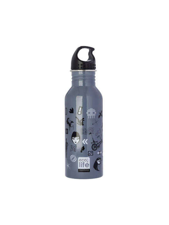 Ecolife Trends Παγούρι Ανοξείδωτο 600ml Γκρι