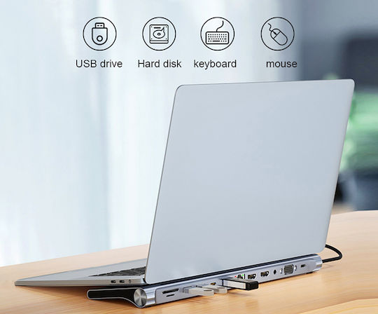 Powertech BYL-2003U2 USB-C Docking Station with HDMI 4K PD Ethernet Gray