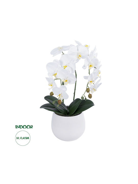 Globostar? Artificial Garden White Orchid 21117 Διακοσμητικό Φυτό Λευκή Ορχιδέα Υ45cm