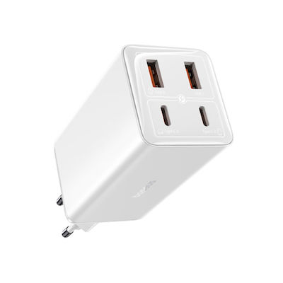 Baseus Ladegerät GaN mit 2 USB-A Anschlüsse und 2 USB-C Anschlüsse und Kabel USB-C - USB-C 100W Weißs (GaN6 Pro)