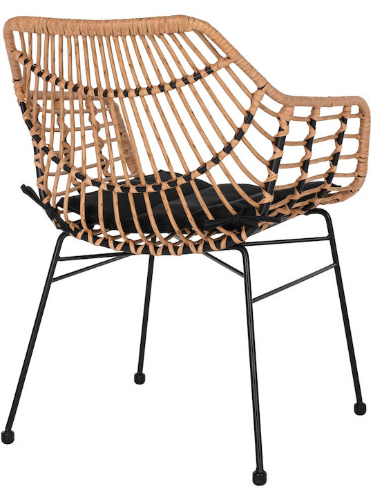 Fotoliu de exterior Rattan Afinius Natural/Black cu pernă 58.5x60.5x80cm