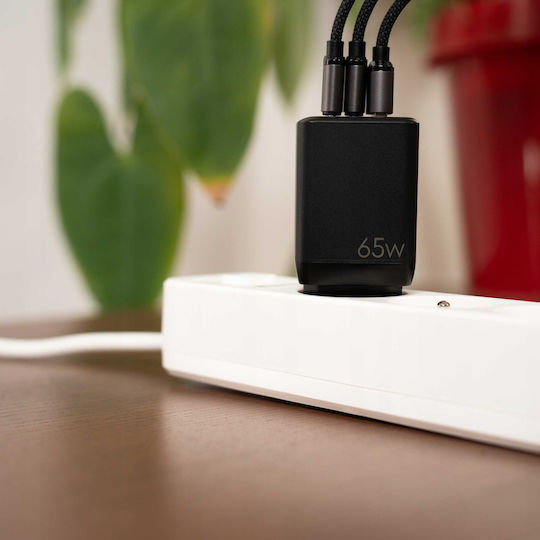Spacecase Φορτιστής Χωρίς Καλώδιο GaN με Θύρα USB-A και 2 Θύρες USB-C 65W Power Delivery / Quick Charge 3.0 Μαύρος (SC008B)