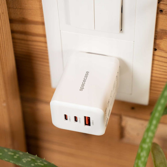 Spacecase Charger Without Cable GaN with USB-A Port and 2 USB-C Ports 65W Power Delivery / Quick Charge 3.0 Whites (121976)