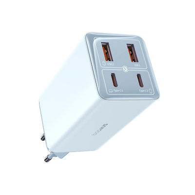 Baseus Ladegerät GaN mit 2 USB-A Anschlüsse und 2 USB-C Anschlüsse und Kabel USB-C - USB-C 100W Blau (GaN6 Pro)