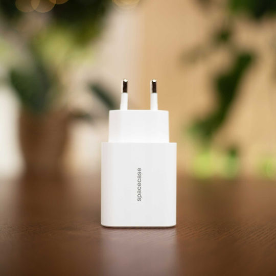 Spacecase Ladegerät ohne Kabel mit 2 USB-A Anschlüsse und USB-C Anschluss 30W Stromlieferung / Schnellaufladung 3.0 Weißs (SC004W)