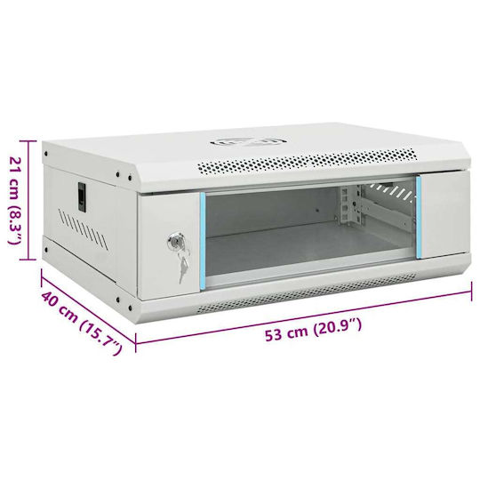 vidaXL Монтиран на стена Рак кабинет 4U 53x40x21см Сив 30257