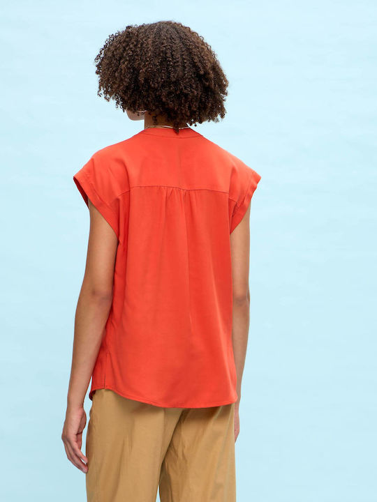 Passager Γυναικεία Μπλούζα Κοντομάνικη με V Λαιμόκοψη Πορτοκαλί