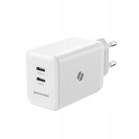 Spacecase Φορτιστής Χωρίς Καλώδιο GaN με 2 Θύρες USB-C 45W Power Delivery / Quick Charge 3.0 Λευκός (121972)