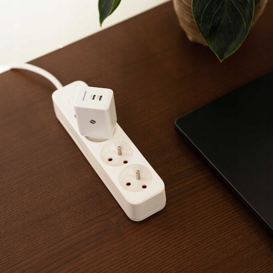 Spacecase Φορτιστής Χωρίς Καλώδιο GaN με 2 Θύρες USB-C 45W Power Delivery / Quick Charge 3.0 Λευκός (121972)