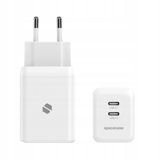 Spacecase Φορτιστής Χωρίς Καλώδιο GaN με 2 Θύρες USB-C 45W Power Delivery / Quick Charge 3.0 Λευκός (121972)
