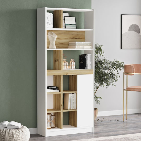 Bibliotecă Berrylands Alb/Natural 75.6x25x170cm