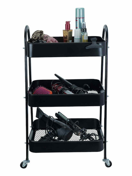 Uncle George Kitchen Trolley Metallic 3 Tiers Black 43.5x24.5x76cm