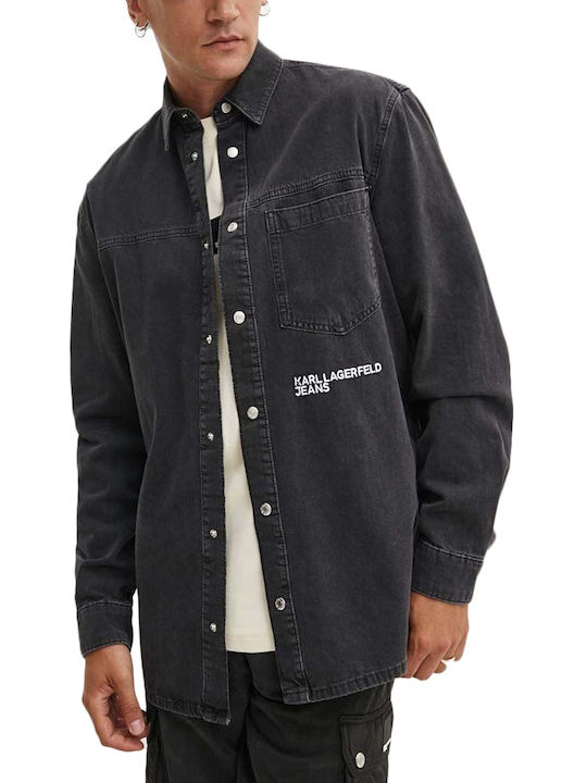 Karl Lagerfeld Men's Shirt Long Sleeve Denim Charcoal