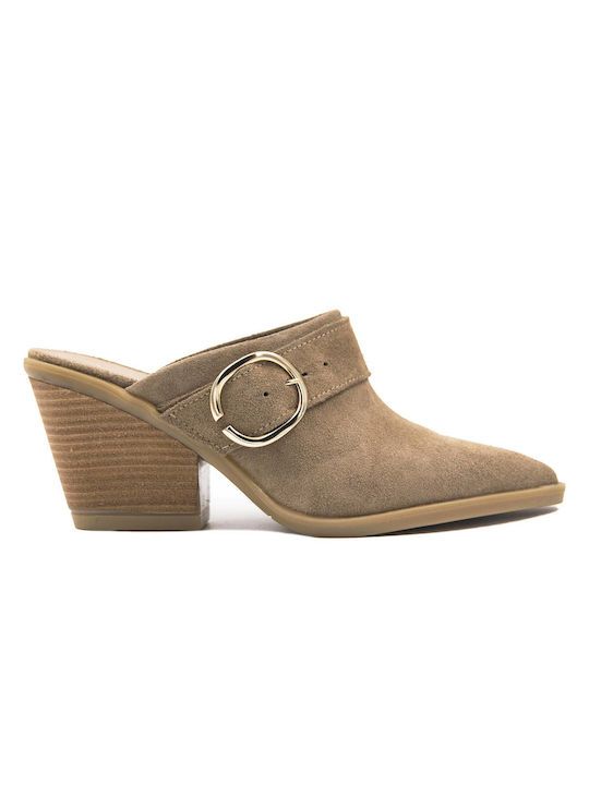 Carad Shoes Mules με Τακούνι σε Μπεζ Χρώμα