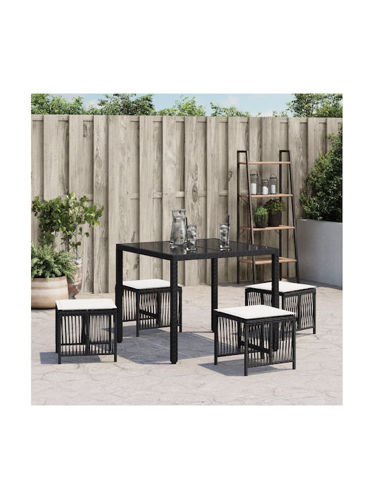 Băncuțe De Grădină Cub Pentru Exterior Rattan Cu Pernă Negre 4 Bucăți 41x41x36cm