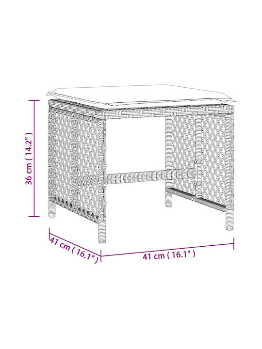 Băncuțe De Grădină Cub Pentru Exterior Rattan Cu Pernă Gri 4 Buc 41x41x36cm