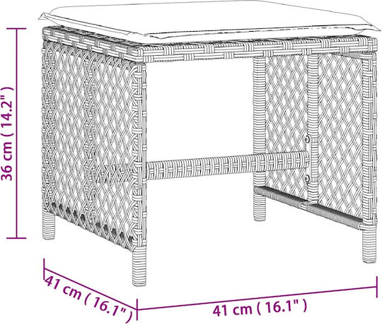 Garden Stool Cube Outdoor Rattan with Grey Cushion 4 Pieces 41x41x36cm