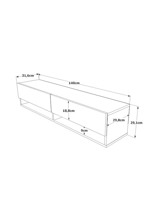 TV Stand Solva Pine L140xD31.6xH29.6cm
