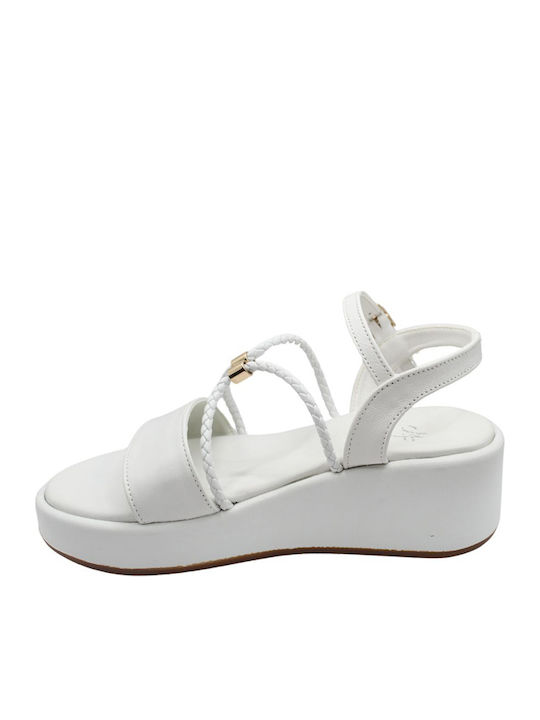 Sandale Casual Damă Din Piele Flatforme Albe