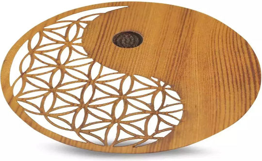 Holzbrenner-Basis für aromatische Stäbchen & Kegel, Ying Yang Design 10cm