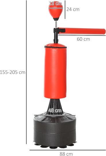 Homcom Boxing Bag Adjustable Height Punching Ball Filled Base 88x48x155-205 Cm Red Black