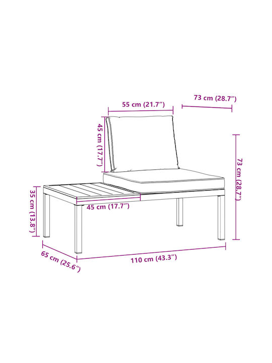 Bench Outdoor Metal Black with Pillows 65x65x73cm