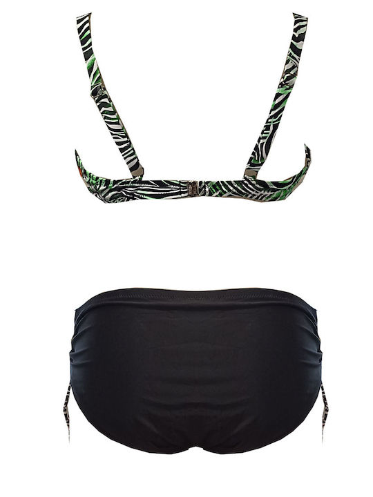 Katia Underwire Bikini Set Bra & Slip Bottom with Laces Green and Black Animal Print