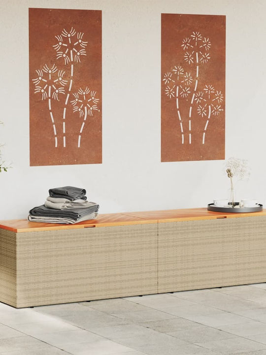 vidaXL Μπαούλο Αποθήκευσης Εξωτερικού Χώρου Rattan Μπεζ Μ220xΠ50xΥ54εκ.