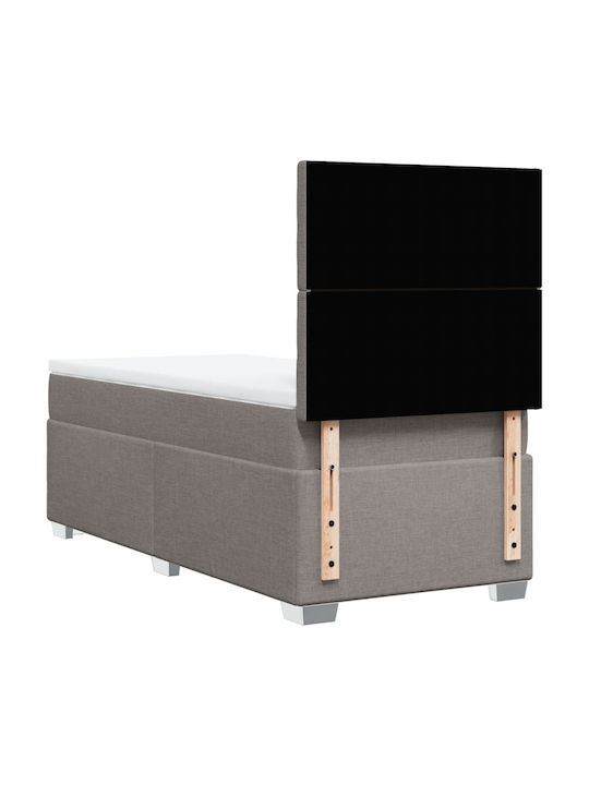 Pat Single Bej-gri cu Lamele & Saltea 100x200cm