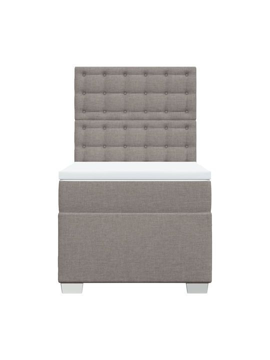 Pat Single Bej-gri cu Lamele & Saltea 100x200cm