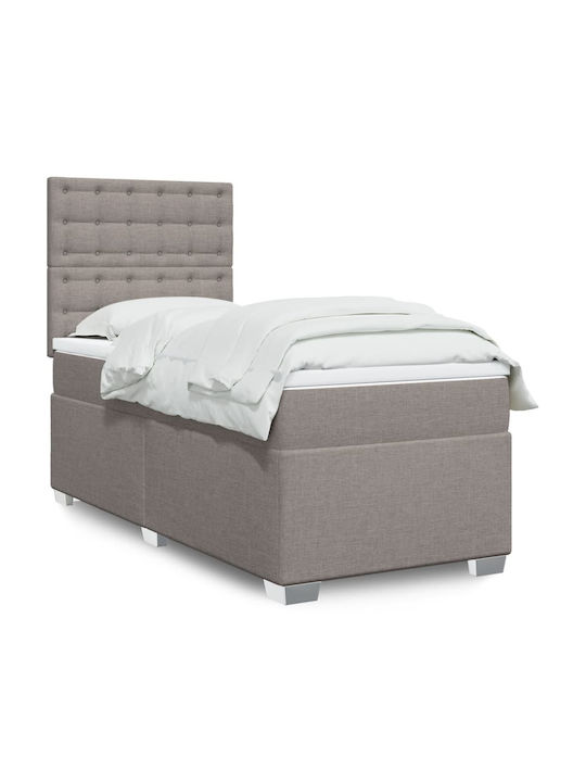 Pat Single Bej-gri cu Lamele & Saltea 100x200cm