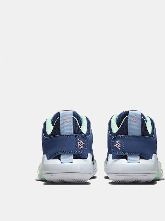 One Take 5 Kids Sports Shoes Basketball with Laces Stone Blue and Bleached Coral Mystic Navy