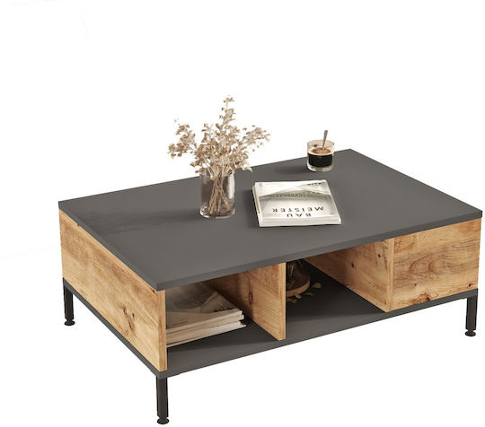 Rectangular Central Coffee Table Angel Made of Solid Pine Wood Anthracite W90xD60xH33cm