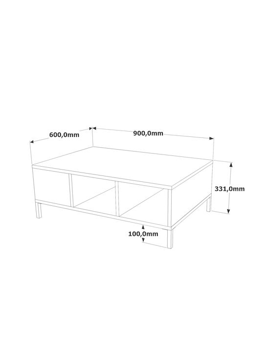 Angel Rechteckiger Zentral Kaffeetisch aus Massivholz Kiefer/Anthrazit M90xL60xH33cm