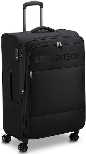 Securitech Μεγάλη Βαλίτσα Ταξιδίου Black με 4 Ρόδες Ύψους 76εκ.