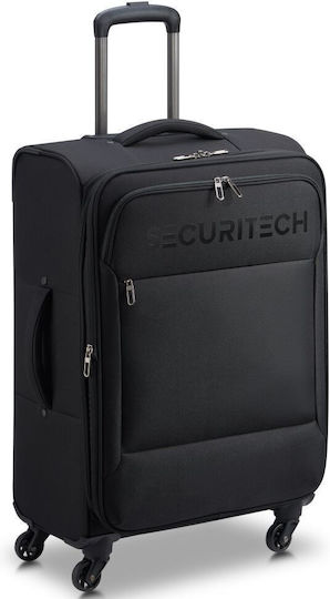 Securitech Medium Travel Suitcase Black with 4 Wheels Height 66cm