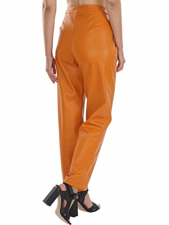 Kendall + Kylie Women's High-waisted Leather Capri Trousers Orange