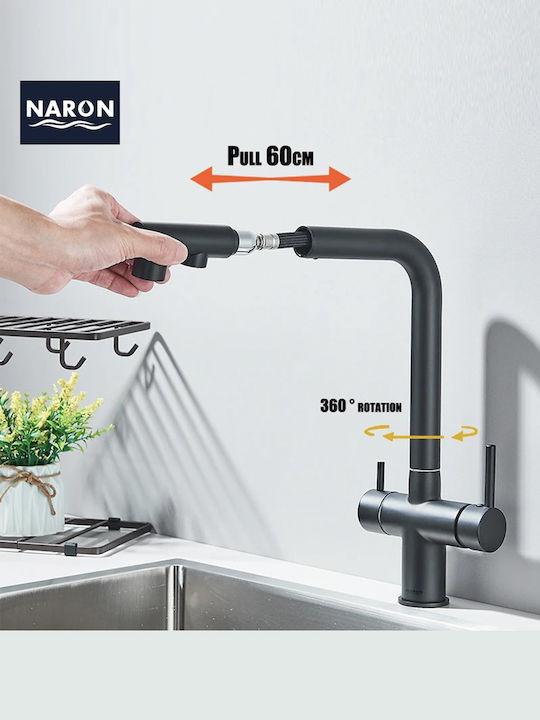 Naron Küchenarmatur Zähler mit Dusche Black Matt