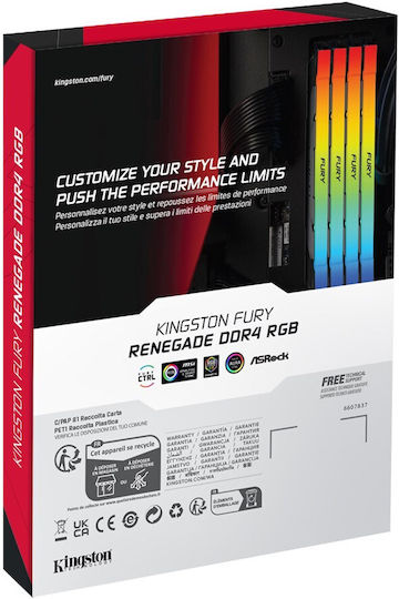 Kingston Fury Renegade Rgb 16GB DDR4 RAM cu 2 module (2x8GB) și Viteză 3600 pentru Desktop