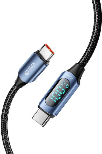 Tech-Protect Ultraboost Плетена / LED USB 2.0 Кабел USB-C мъжки - USB-C мъжки 100W Син 2м