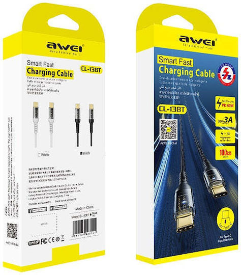 Awei CL-138Τ USB 2.0 Cable USB-C male - USB-C 60W PD Μαύρο 1m