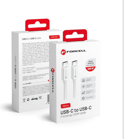 Pd60w USB 3.1 Cable USB-C male - USB-C 60W White 3m (FOCB-219535)