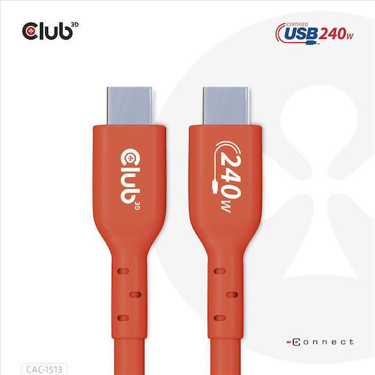 Club3D USB 2.0 Cable USB-C male - USB-C 240W PD Κόκκινο 3m CAC-1513