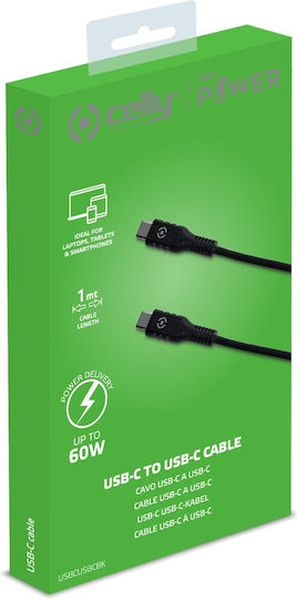 Celly USB 2.0 Cable USB-C male - USB-C 60W PD Μαύρο 1m 13011236