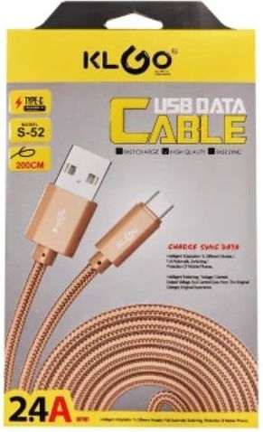 KLGO S-52 Geflochten USB 2.0 Kabel USB-C männlich - USB-A Gold 2m